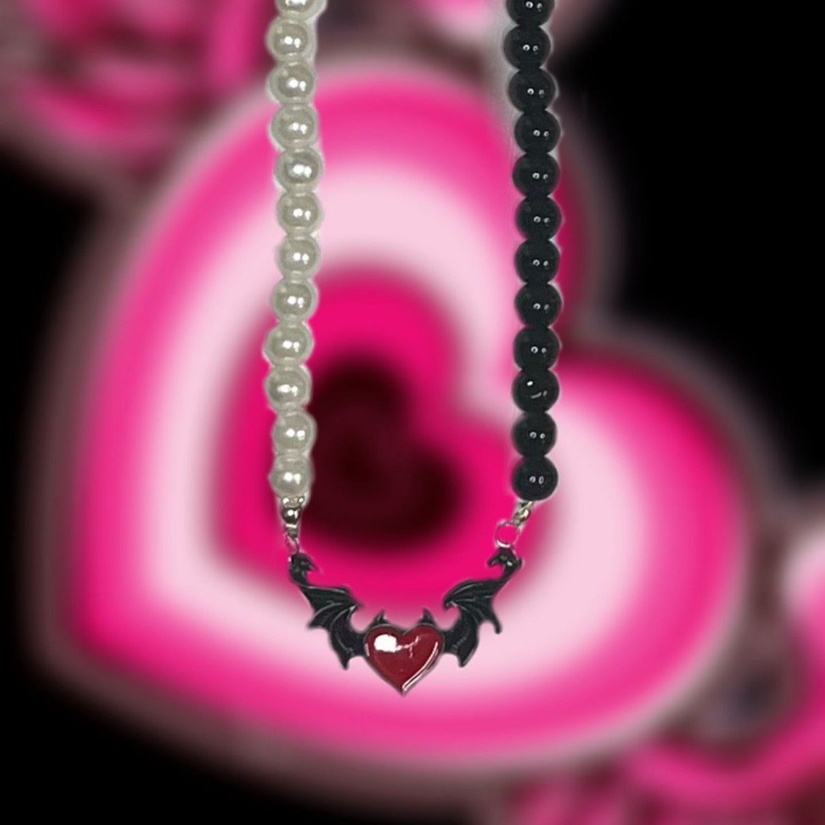 Dual-color Black and White Silver Charm Necklace!